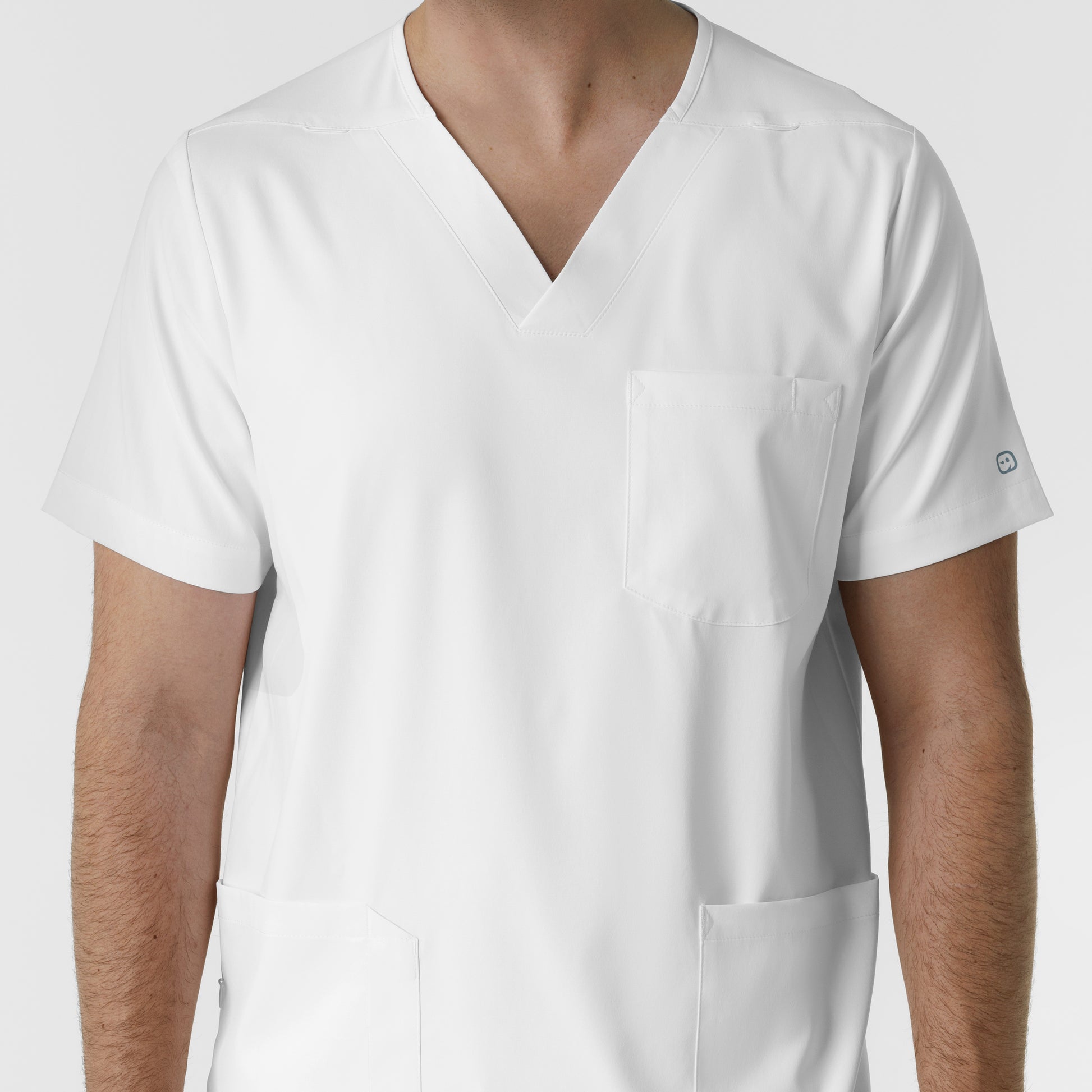 Boundless 6351 Men's Multi Pocket V-Neck Scrub Top White Model Image Left Side | Wink