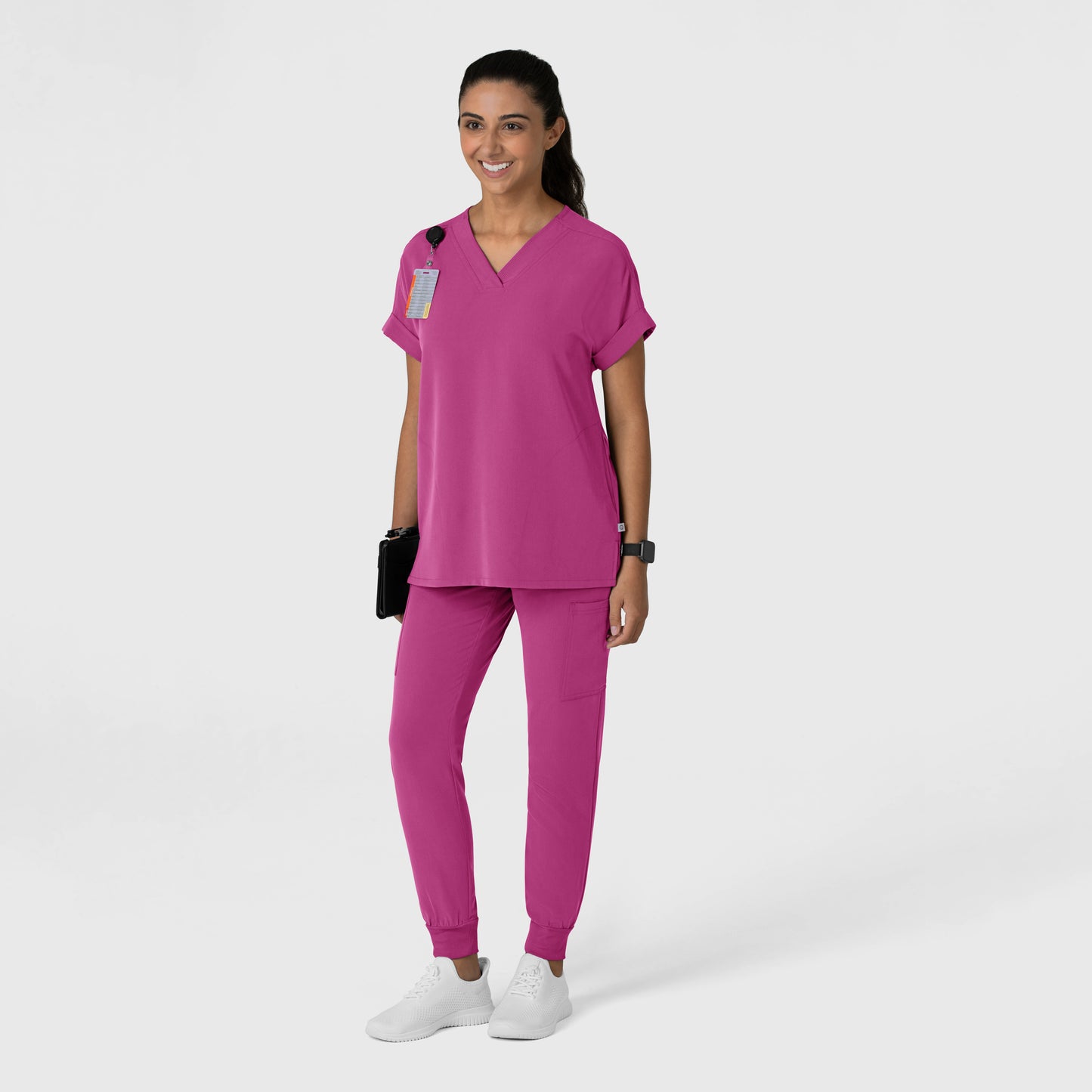 Nova 6232 Drop Shoulder Boxy Scrub Top Raspberry Model Image Right Side | Wink