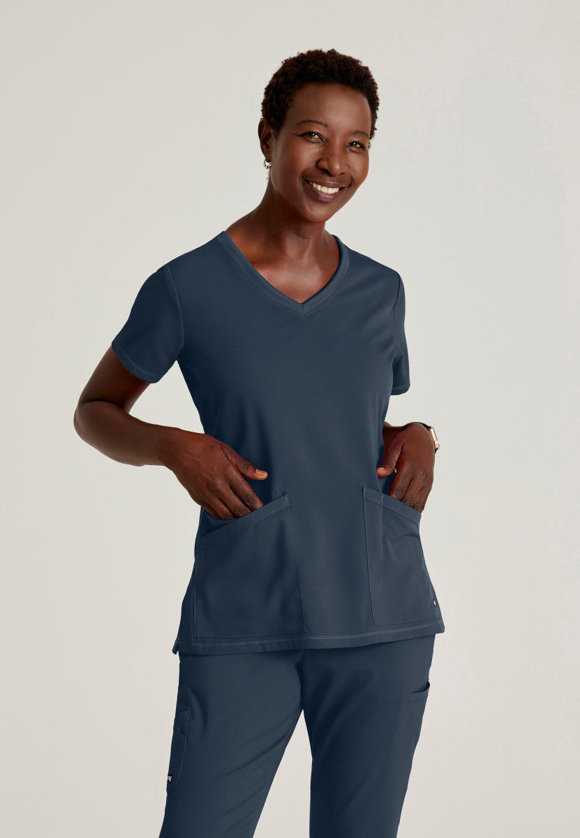 Greys Anatomy Stretch GRST045 Serena Scrub Top Steel