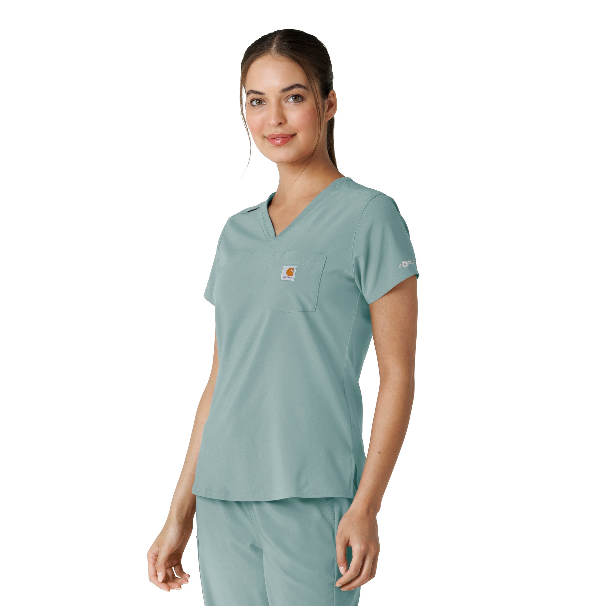 Force Cross-Flex C13410 Tuck-In Scrub Top Summer Blue Model Image Right Side | Carhartt