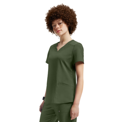 VIBE WT121 Women's 3 Pocket V Neck Scrub Top Olive Image