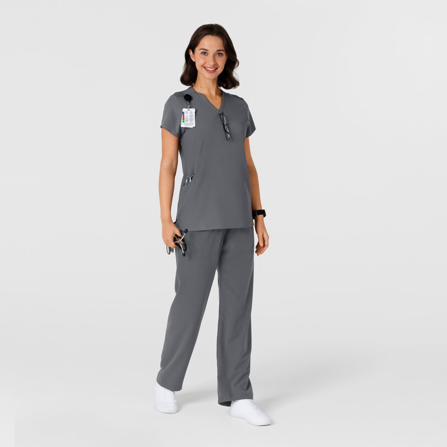 Nova 6432 Flex-n-Reach V-Neck Scrub Top Pewter Model Image Right Side | Wink