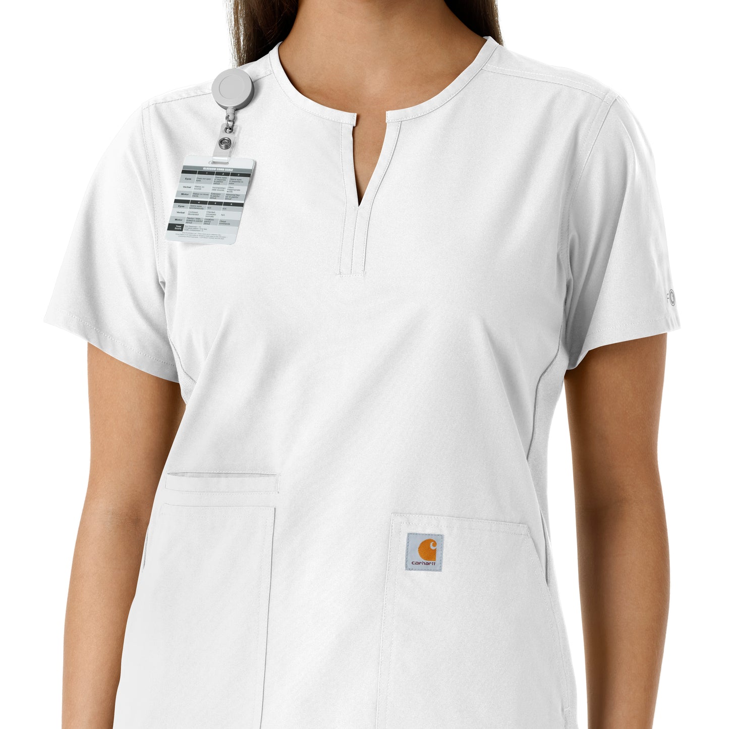 Force Essentials C12413 Notch Neck Tunic Knit Panel Scrub Top White Model Image Alternate | Carhartt