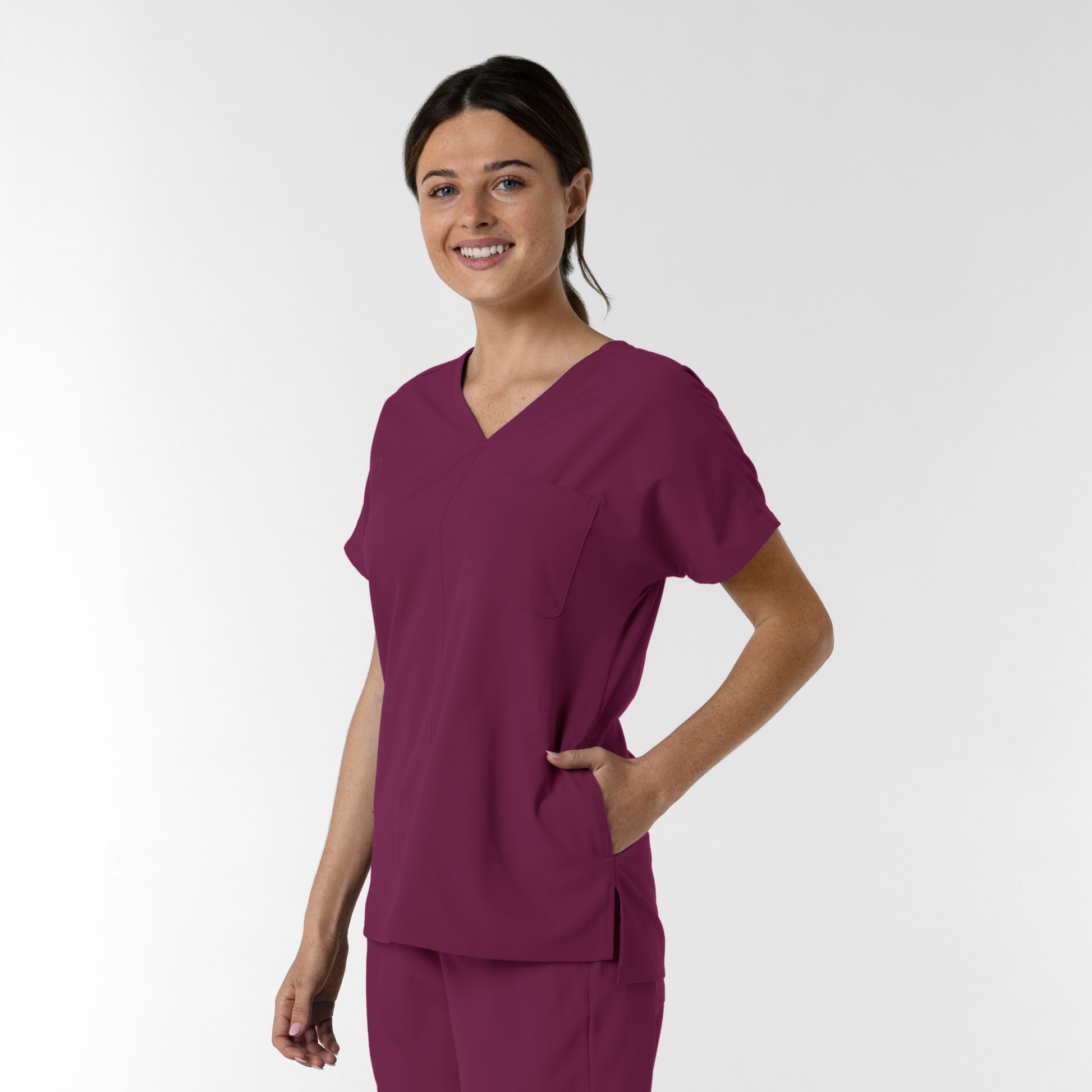 NURTUR 6280 Women's Drop Shoulder Tunic Scrub Top Wine