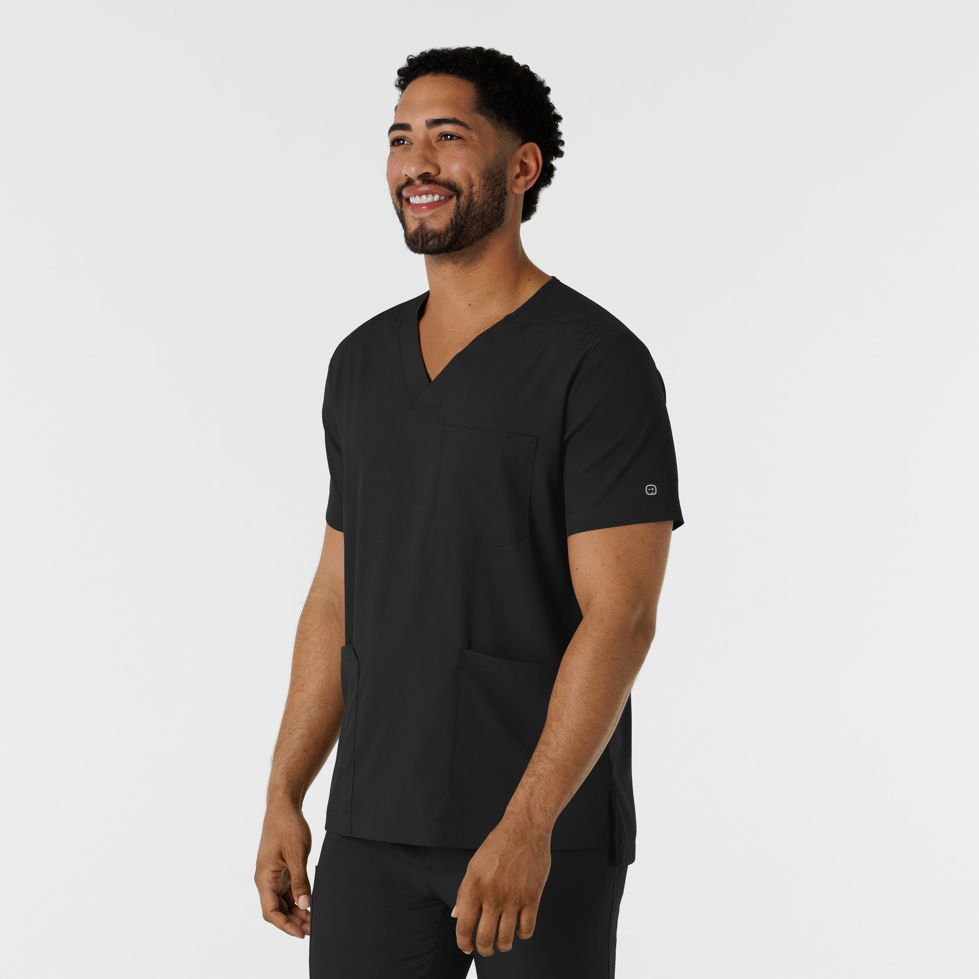 Boundless 6351 Men's Multi Pocket V-Neck Scrub Top Black Model Image Right Side | Wink