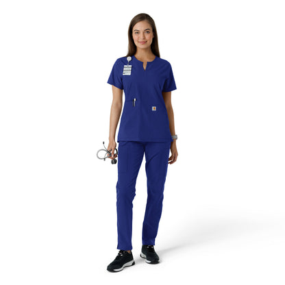 Force Essentials C12413 Women's Notch Neck Tunic Knit Panel Scrub Top Galaxy Blue