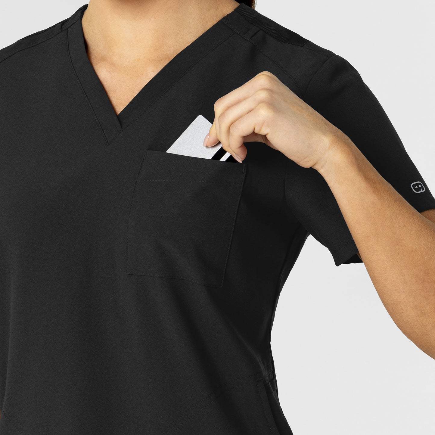 W123 6045 Flex-n-Reach V-Neck Scrub Top Black Model Image Alternate | Wink