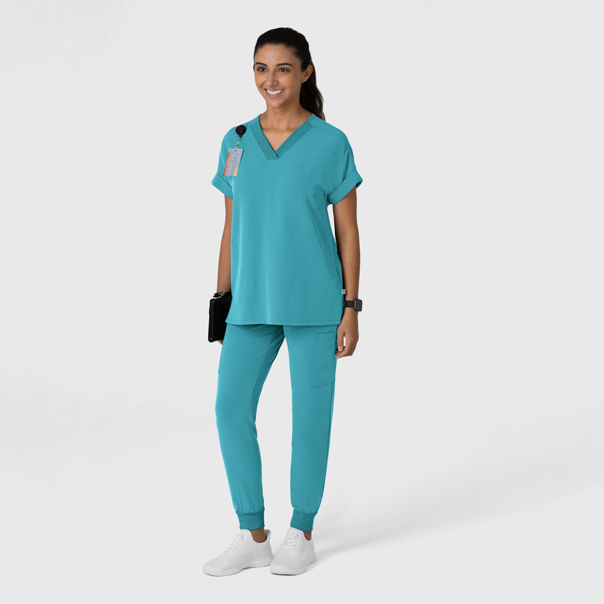 Nova 6232 Drop Shoulder Boxy Scrub Top Teal Blue Model Image Right Side | Wink