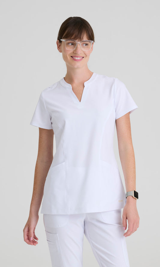 Grey's Anatomy Evolve GSST298 Women's Sky Top in White by Barco Model Image Front
