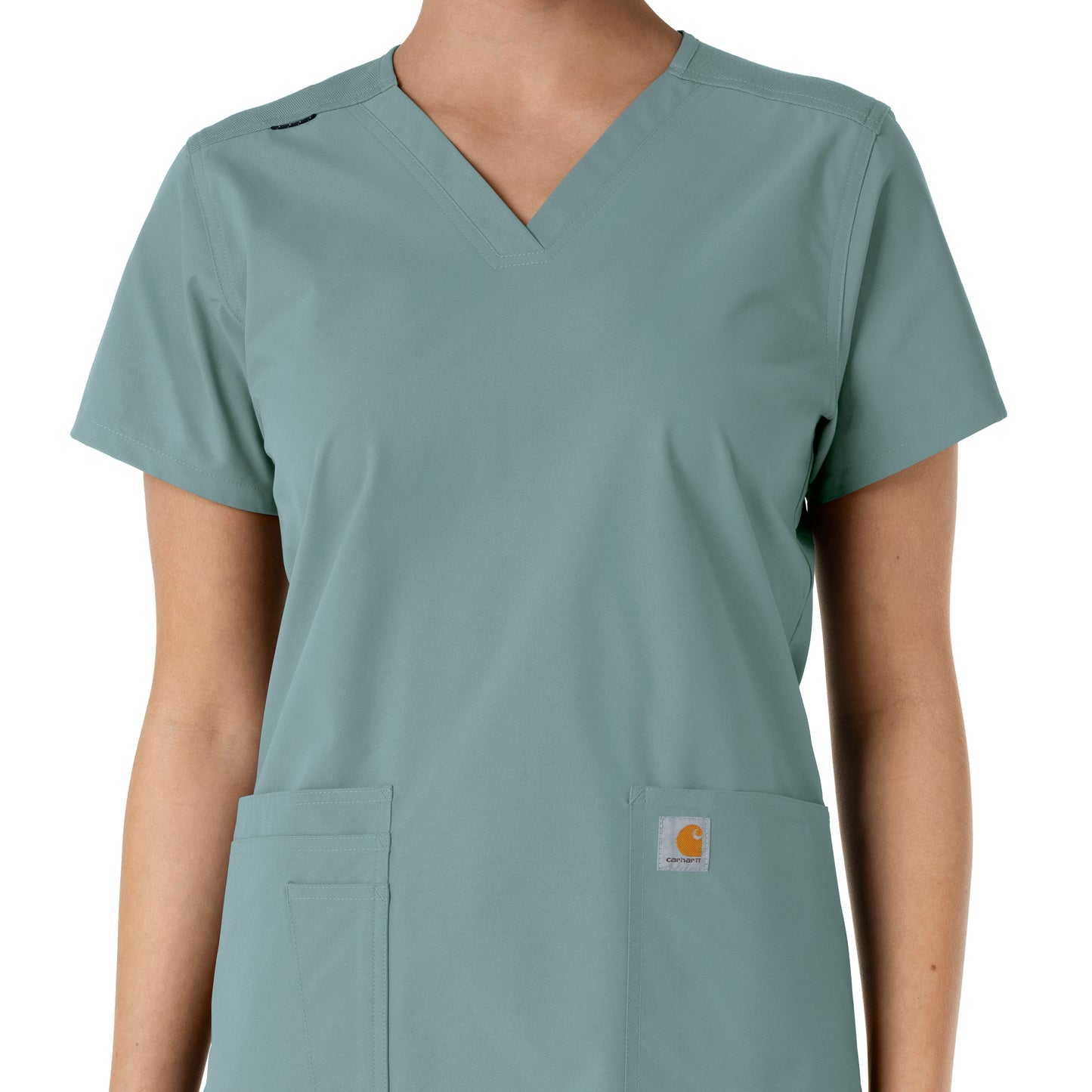 Force Essentials C12313 V-Neck Knit Panel Scrub Top Summer Blue Model Image Alternate | Carhartt