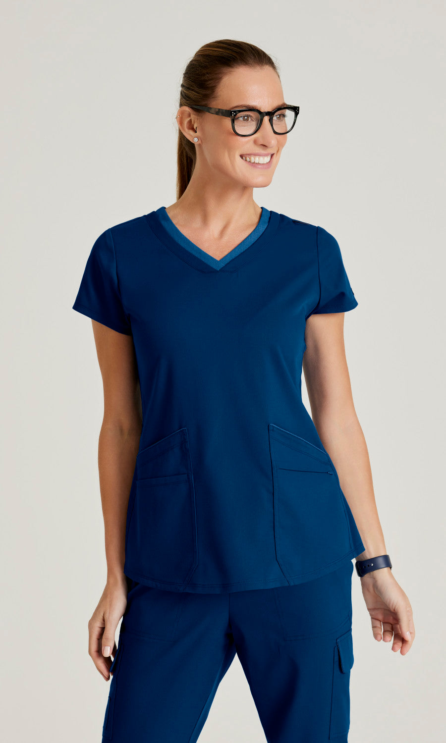 Grey's Anatomy Spandex Stretch GRST194 Meredith Scrub Top Indigo