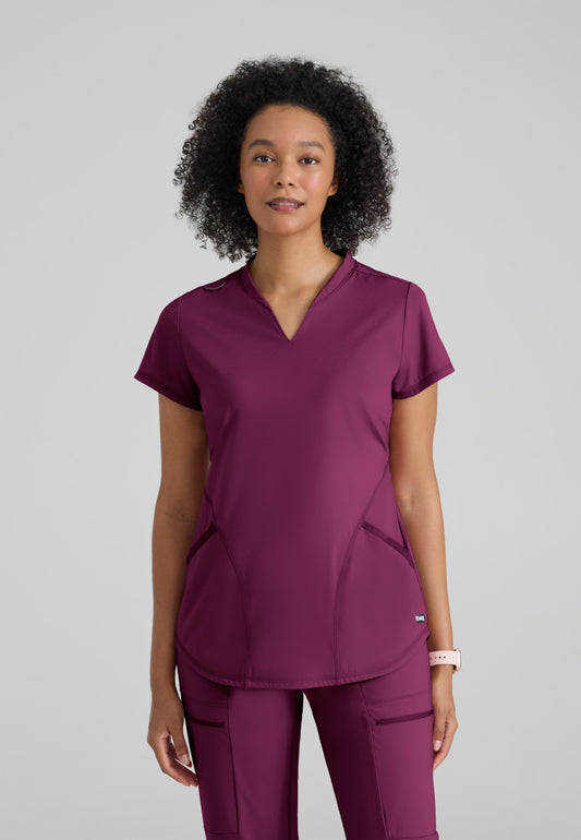 Greys Anatomy Knits GRST249 Define Knit Scrub Top Wine