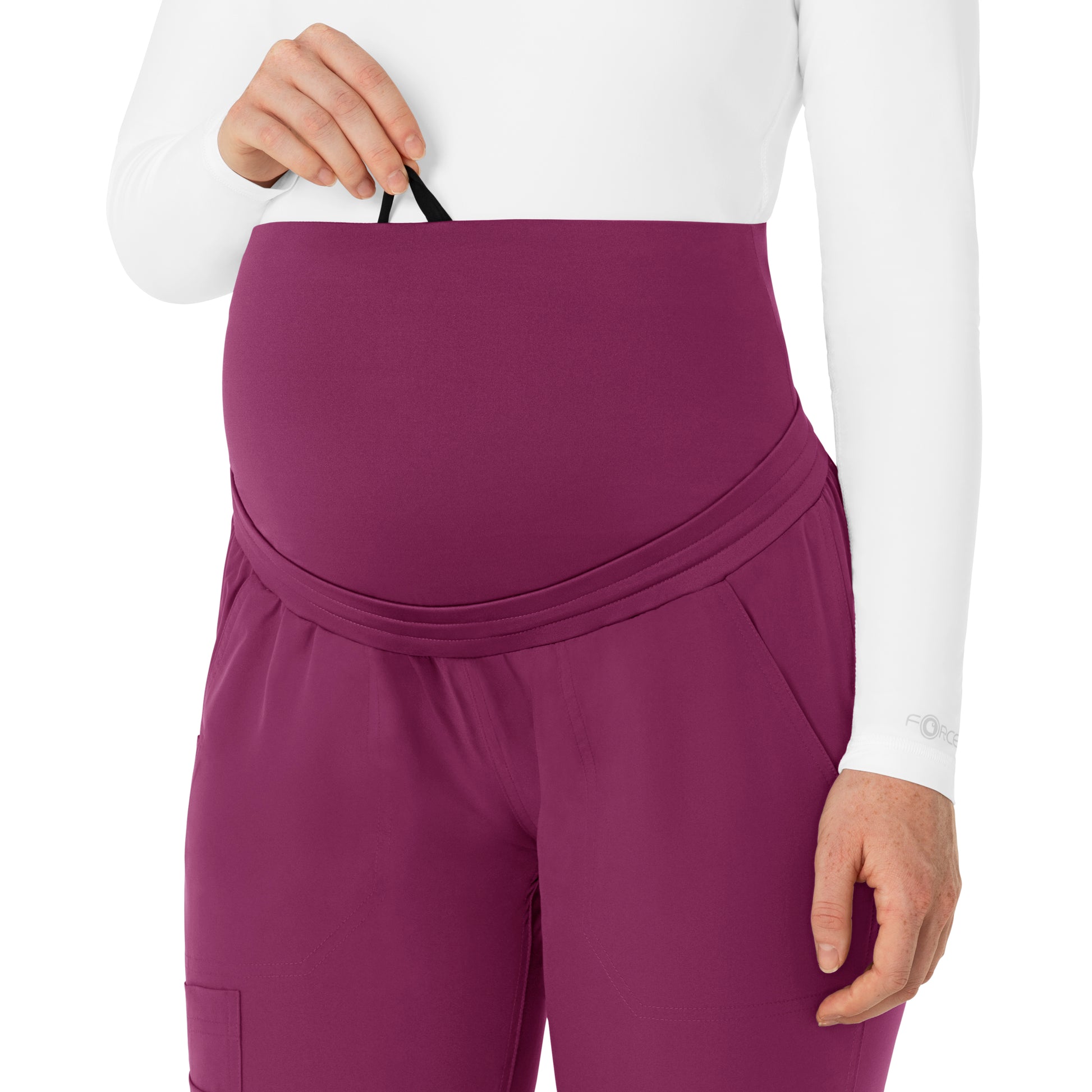 Force Essentials C54113 Maternity Jogger Scrub Pants Wine Model Image Left Side | Carhartt