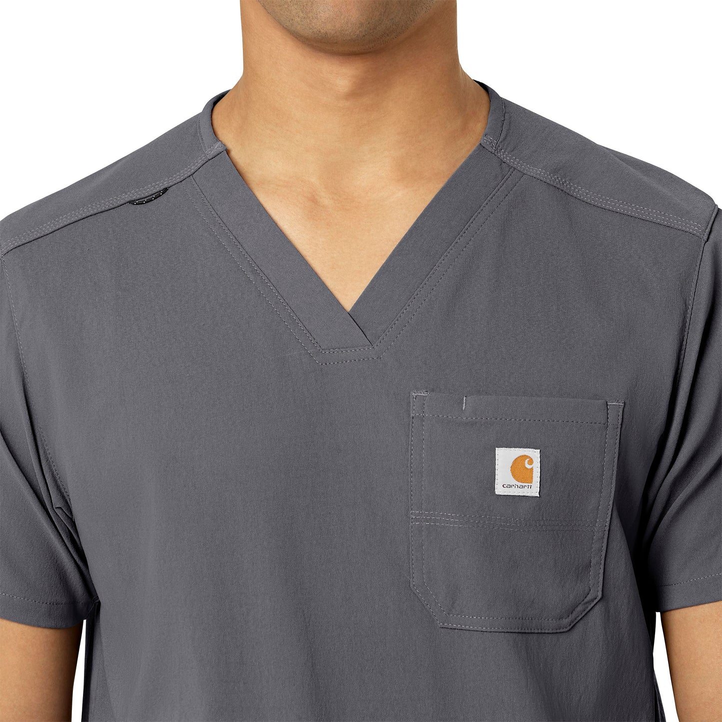 Rugged Flex Peak C15037 Men's 5-Pocket V-Neck Scrub Top Pewter Model Image Left Side | Carhartt