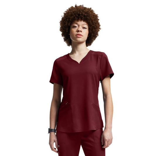 VIBE WT121 Women's 3 Pocket V Neck Scrub Top Wine Image