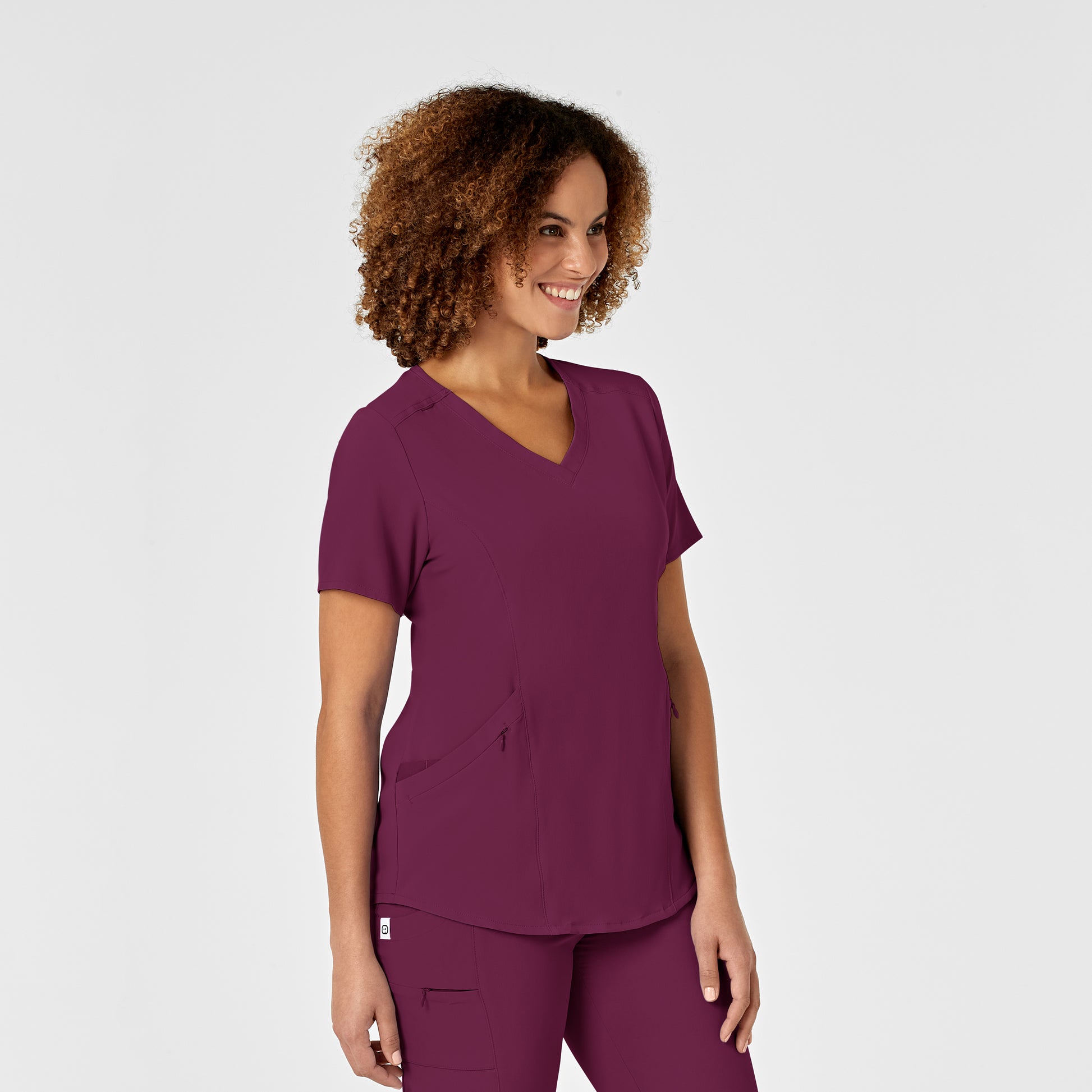 RENEW 6134 V-Neck Scrub Top Wine Model Image Right Side | Wink