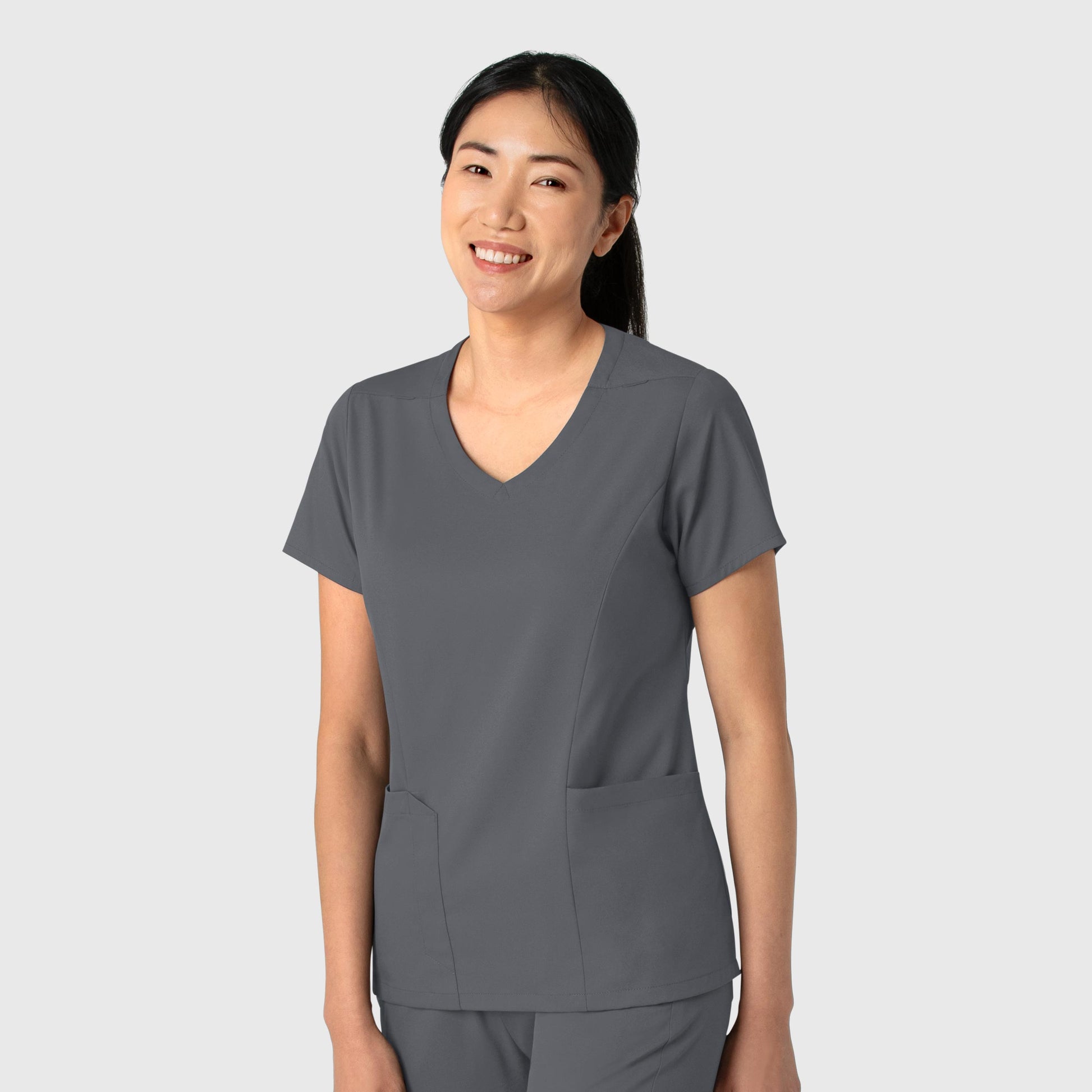 Boundless 6251 2-Pocket V-Neck Scrub Top Pewter Model Image Right Side | Wink