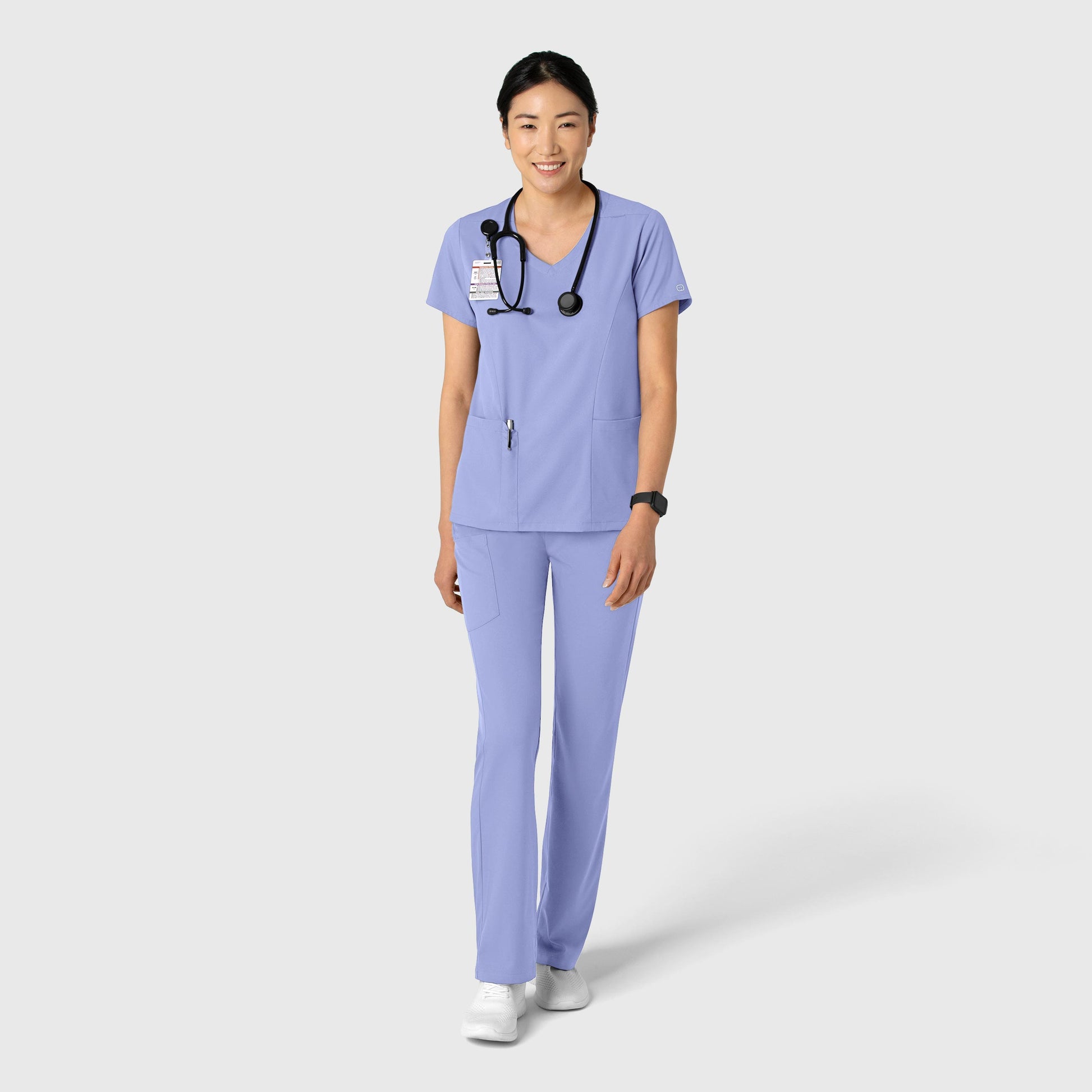 Boundless 6251 2-Pocket V-Neck Scrub Top Ceil Blue Model Image Alternate | Wink