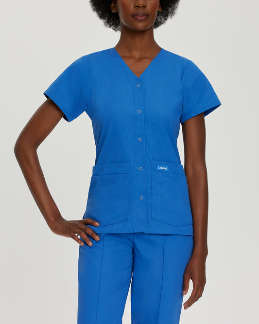 Essentials 8232 Women's 4 Pocket V Neck Scrub Top Royal Blue Image