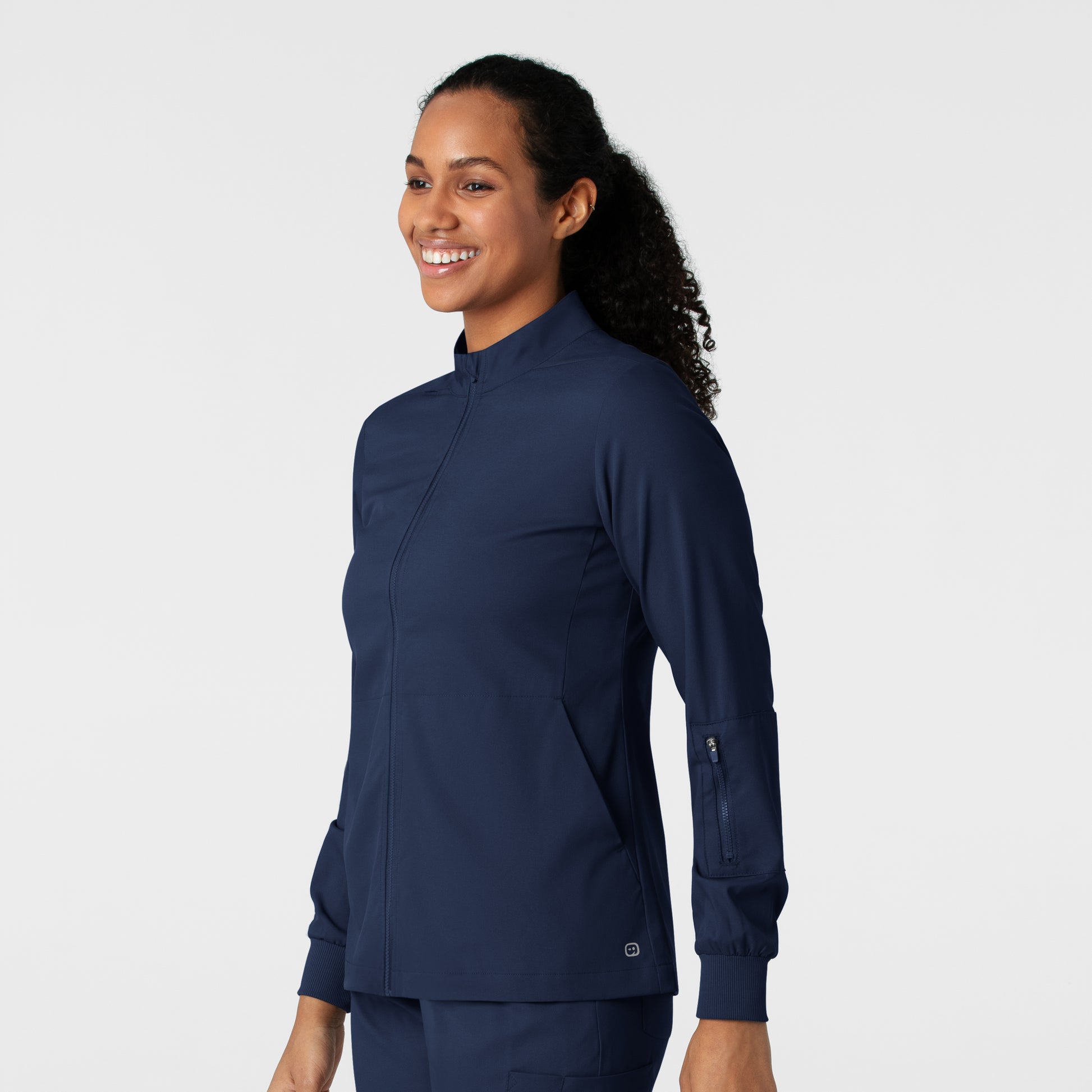 Boundless 8151 Warm Up Scrub Jacket Navy Model Image Right Side | Wink