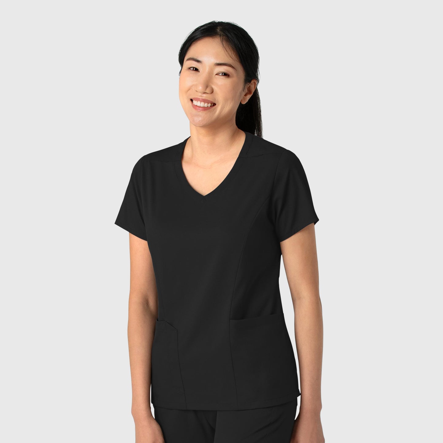 Boundless 6251 2-Pocket V-Neck Scrub Top Black Model Image Right Side | Wink