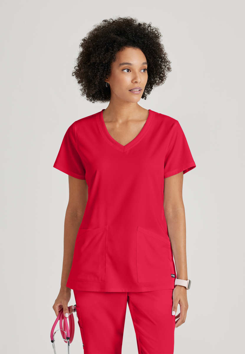 Greys Anatomy Stretch GRST045 Serena Scrub Top Scarlet Red