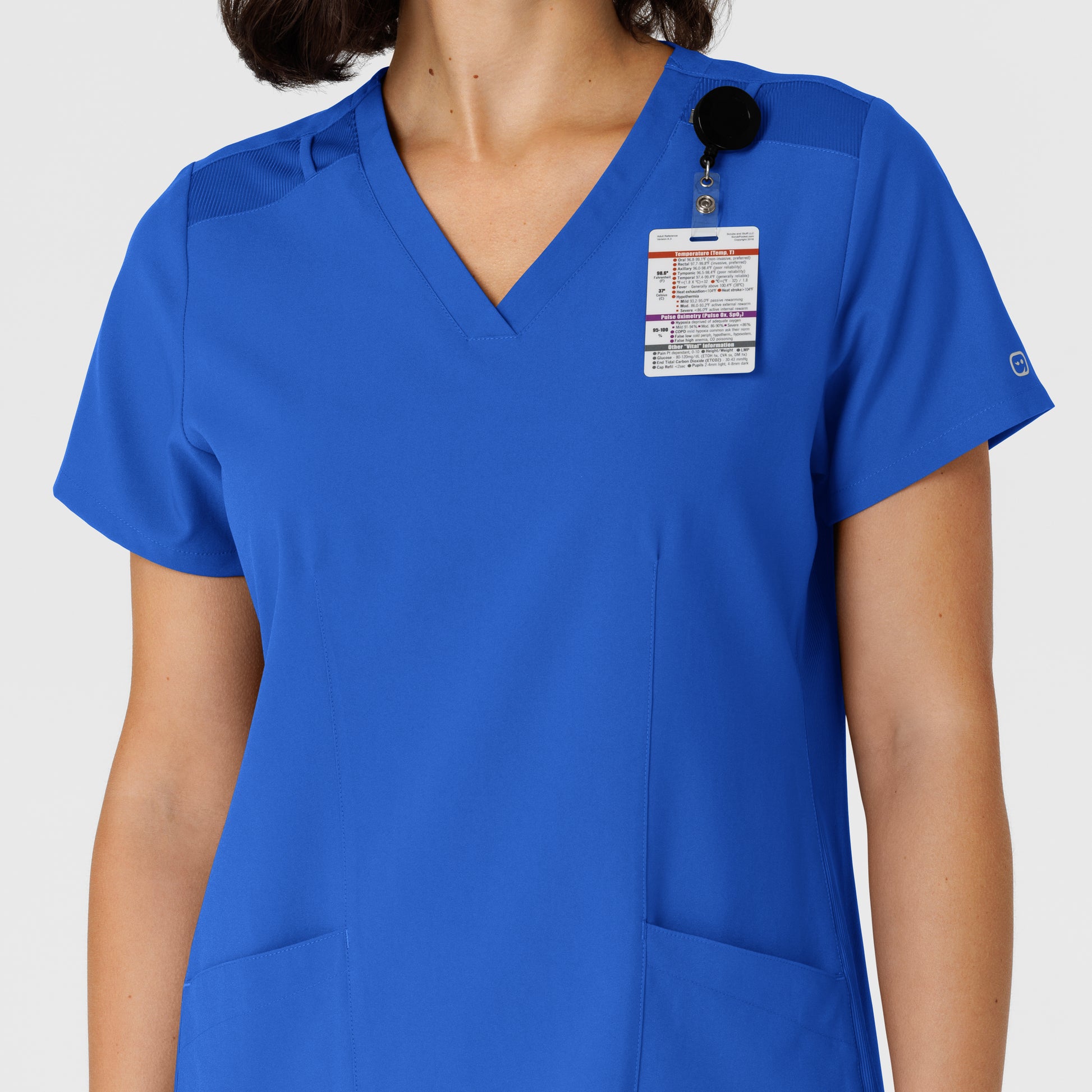 W123 6145 Flex-n-Reach Side Panel V-Neck Scrub Top Royal Model Image Alternate | Wink