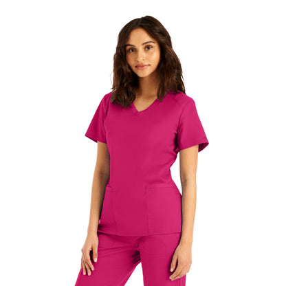 ProFlex LT105 Women's 3 Pocket V Neck Scrub Top Bright Rose Image