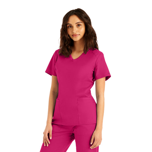 ProFlex LT105 Women's 3 Pocket V Neck Scrub Top Bright Rose Image