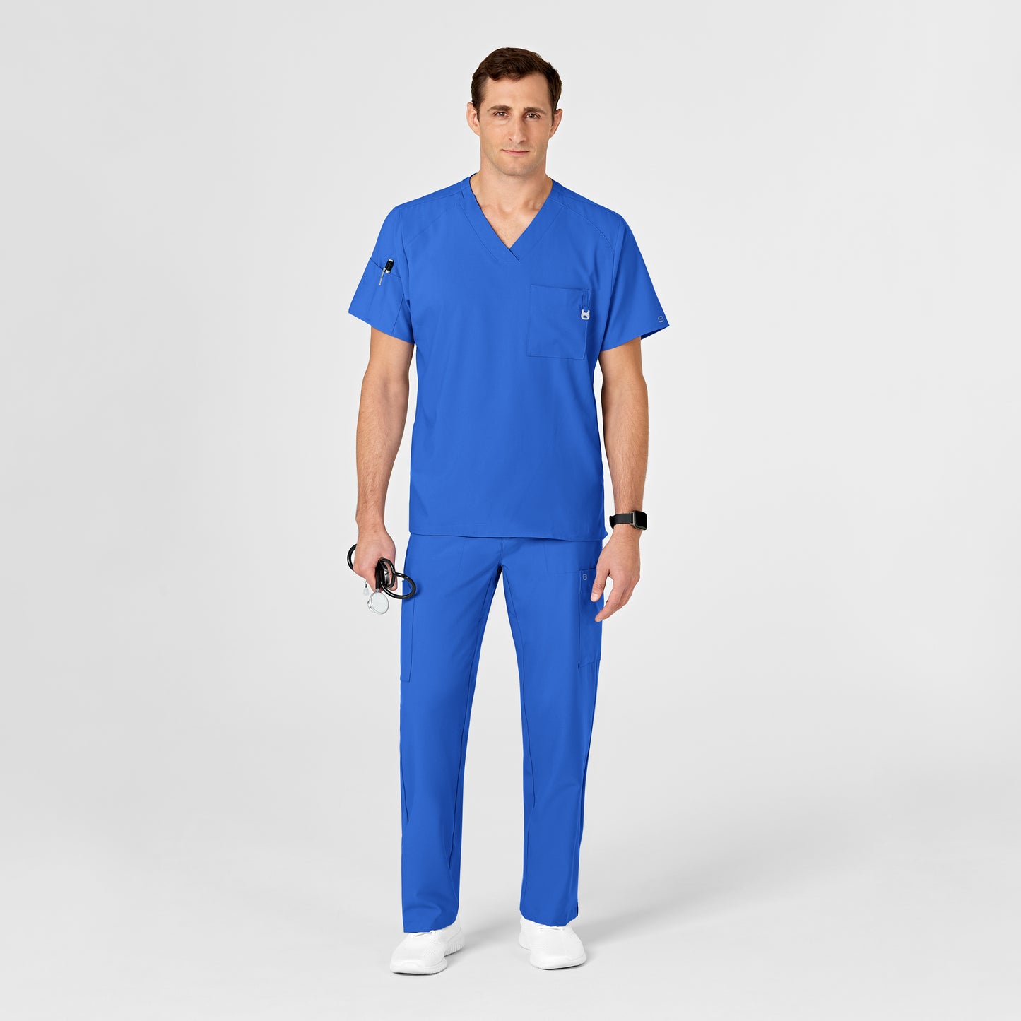 W123 6355 Men's V-Neck Scrub Top Royal Model Image Right Side | Wink