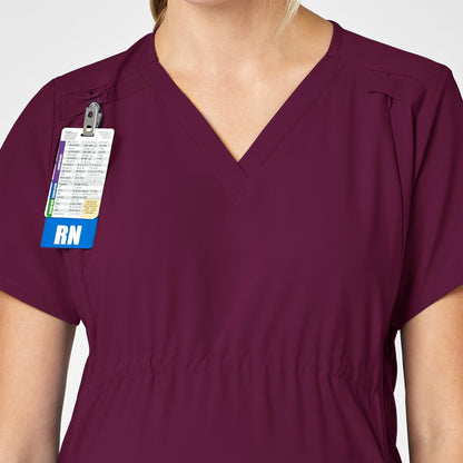 W123 4555 Maternity V-Neck Scrub Top Wine Model Image Left Side | Wink