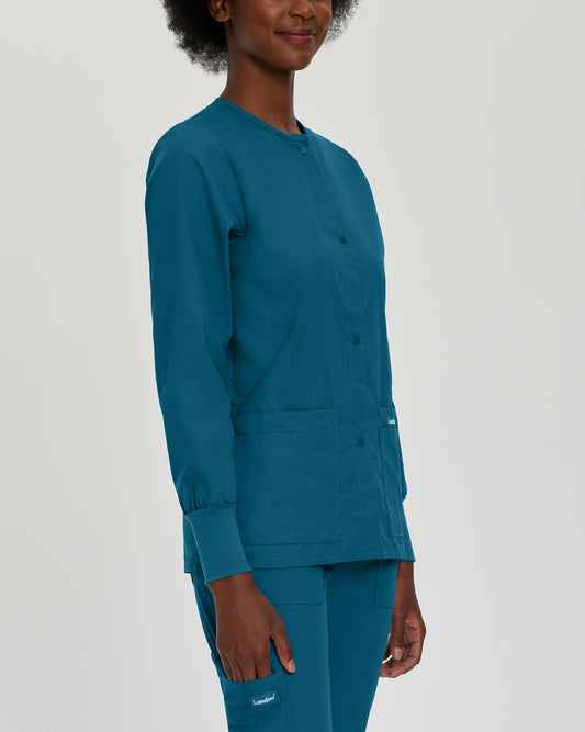 Essentials 7525 Women's 4 Pocket Warm Up Scrub Jacket Caribbean Image