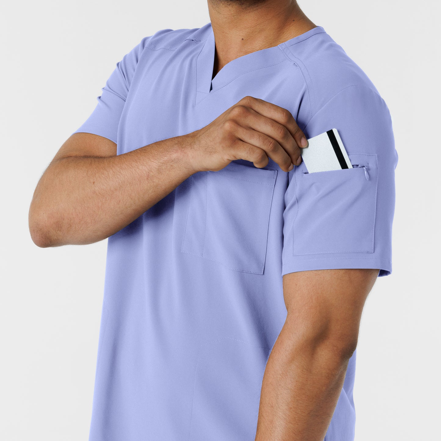 RENEW 6834 Men's V-Neck 5 Pocket Scrub Top Ceil Blue Model Image Alternate | Wink