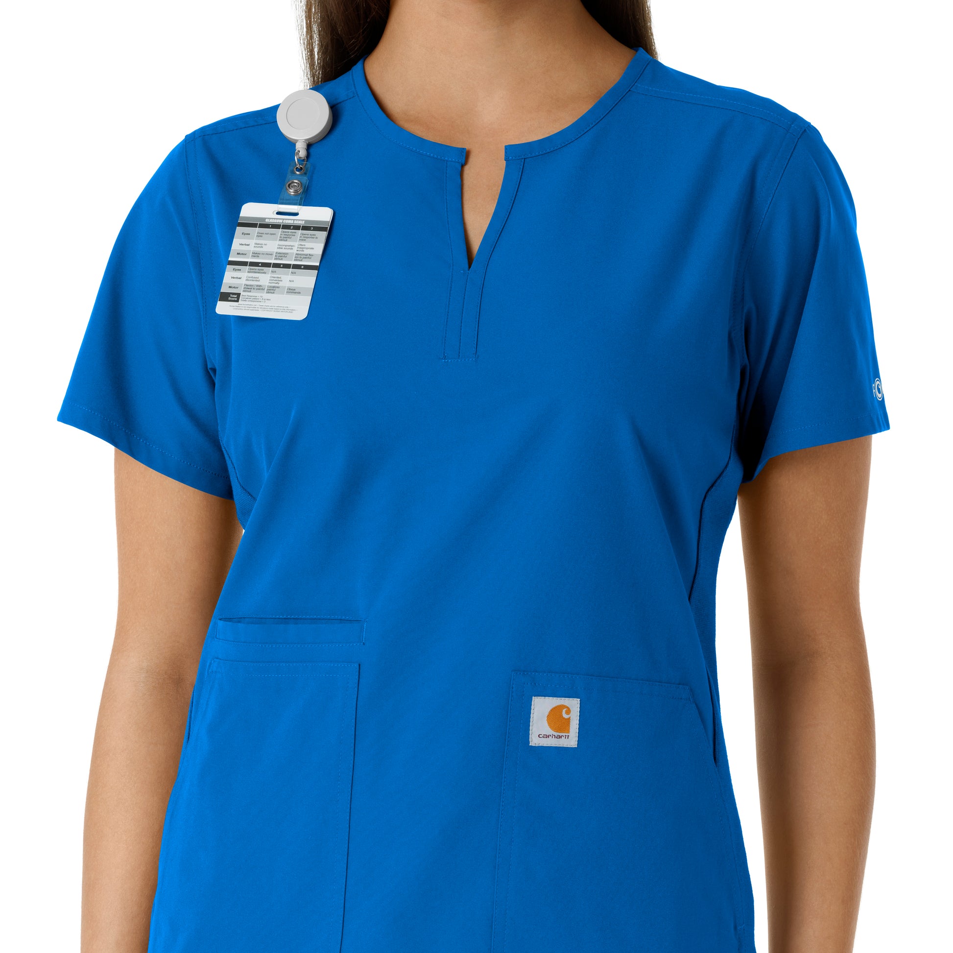 Force Essentials C12413 Notch Neck Tunic Knit Panel Scrub Top Royal Model Image Alternate | Carhartt