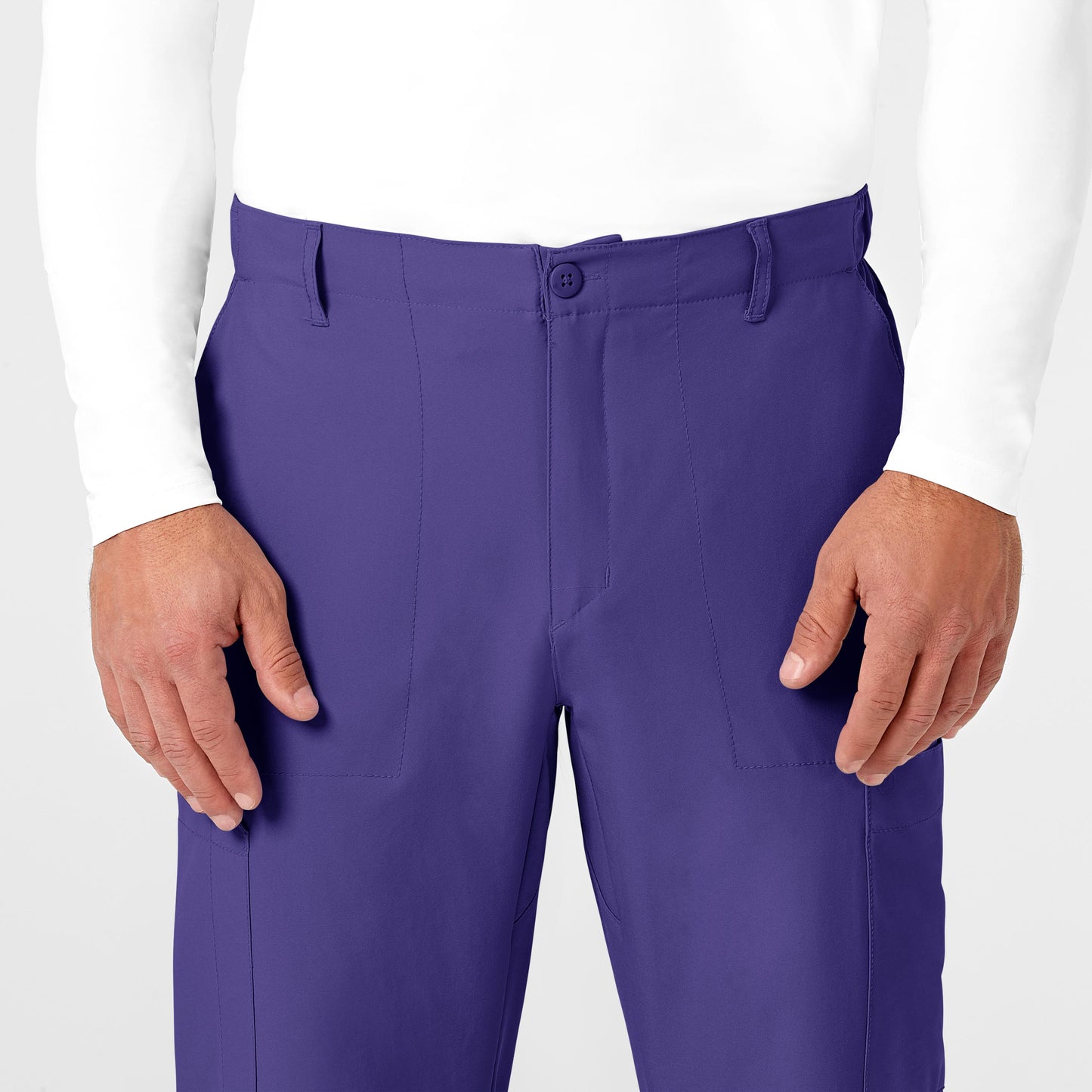 W123 5355 Men's Flat Front Cargo Scrub Pants Grape Model Image Left Side | Wink