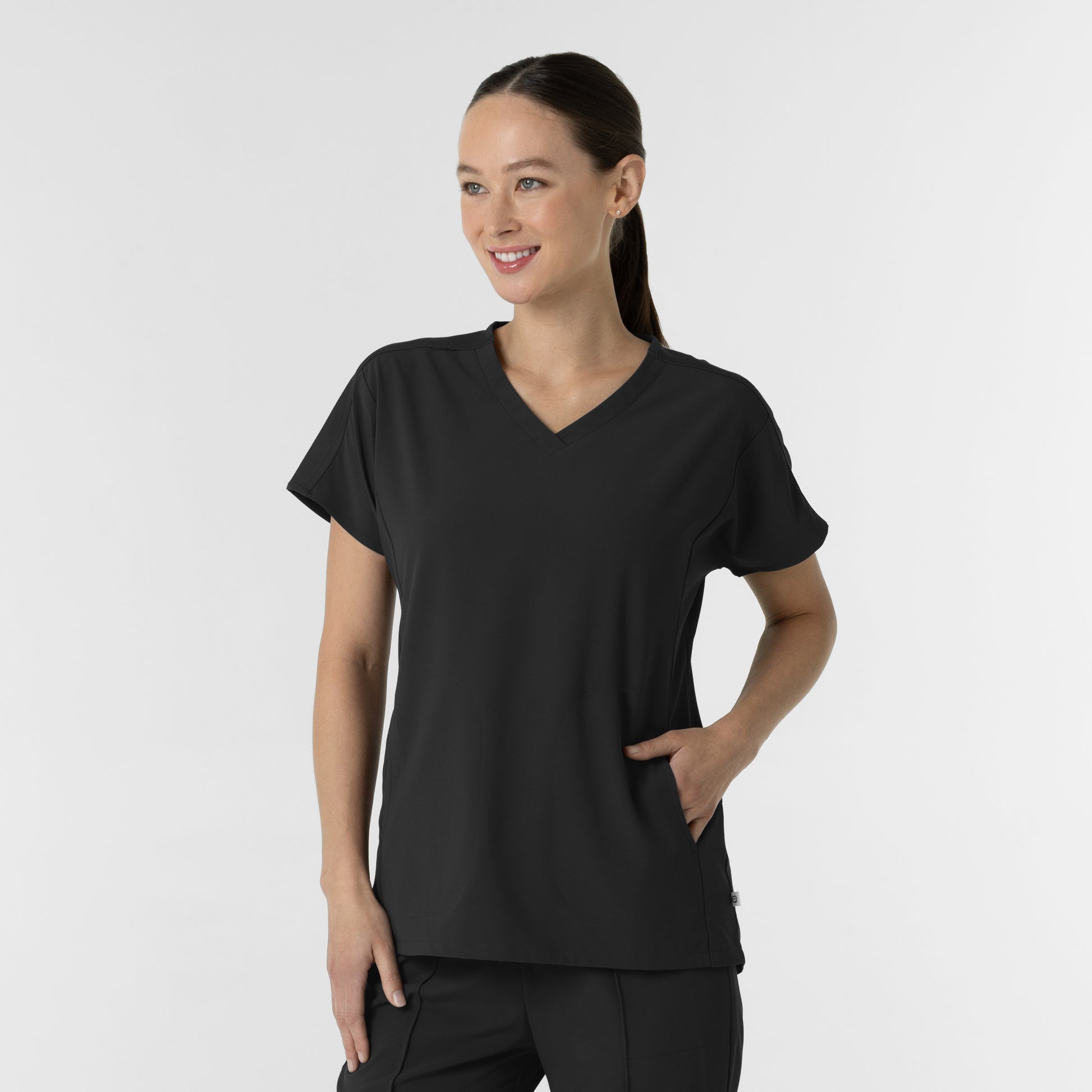 RENEW 6154 Women's V-Neck Tunic Scrub Top Black