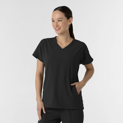 RENEW 6154 Women's V-Neck Tunic Scrub Top Black