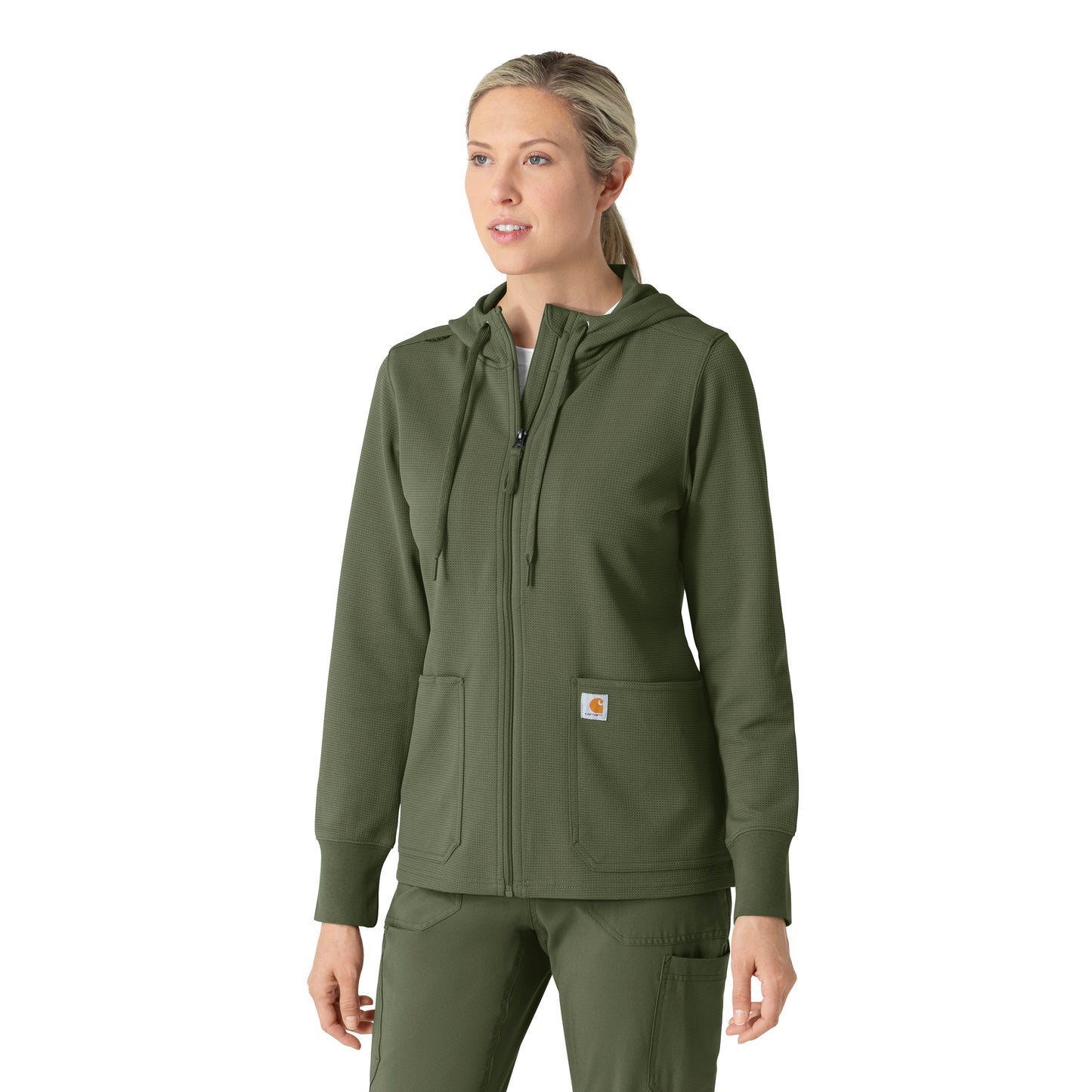 Layers C82008 Women's Full Zip Waffle Hoodie Olive