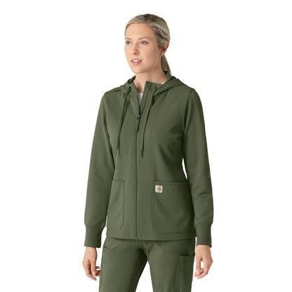 Layers C82008 Women's Full Zip Waffle Hoodie Olive