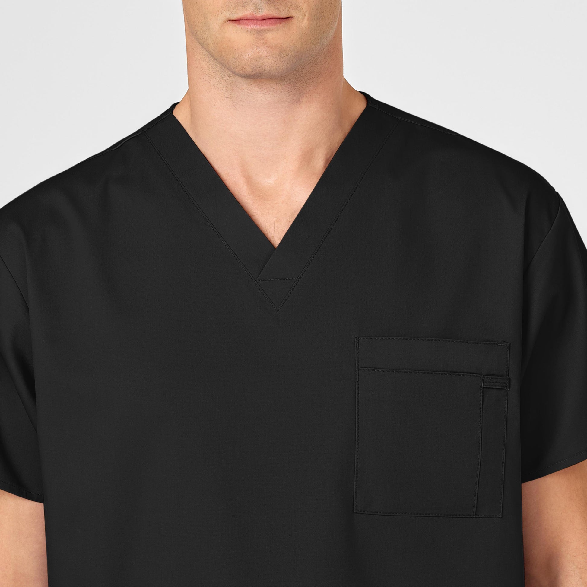 WonderWORK 100 Unisex V-Neck Scrub Top Black Model Image Alternate | Wink