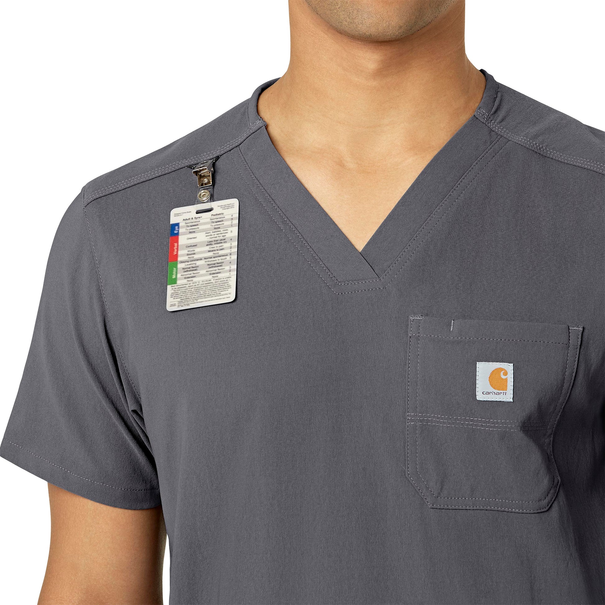 Rugged Flex Peak C15037 Men's 5-Pocket V-Neck Scrub Top Pewter Model Image Alternate | Carhartt