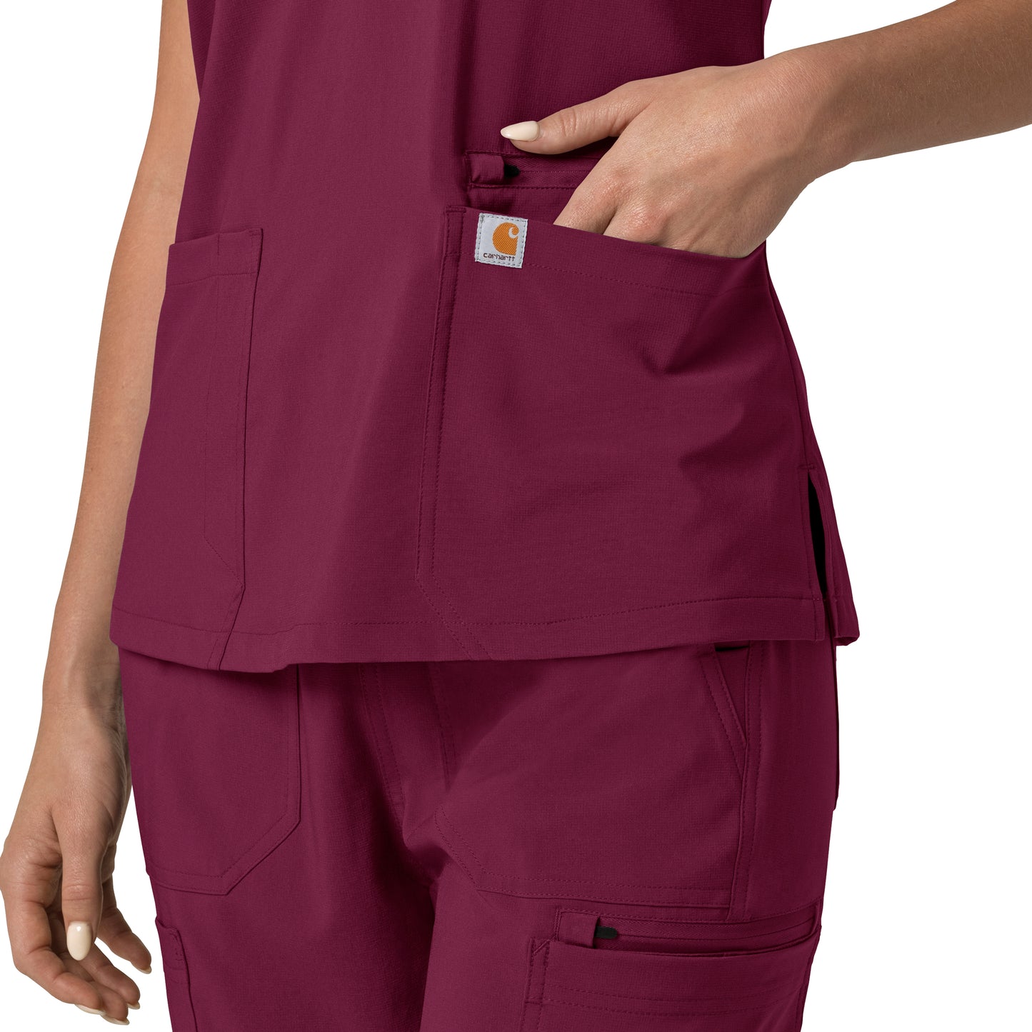 Force Cross-Flex C13210 Flex Panel V-Neck Scrub Top Wine Model Image Alternate | Carhartt