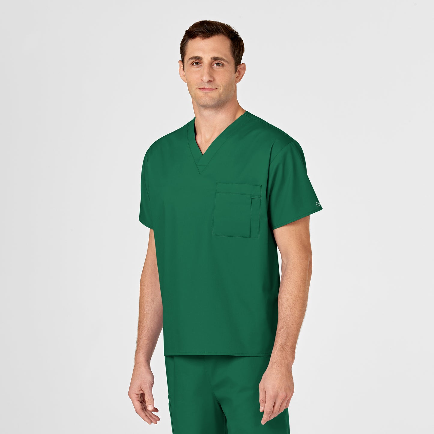 WonderWORK 100 Unisex V-Neck Scrub Top Hunter Model Image Alternate | Wink