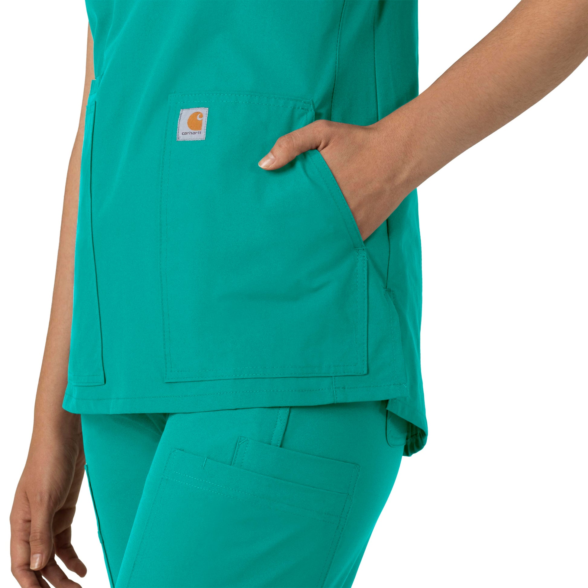 Force Essentials C12213 Notch Neck Tunic Scrub Top Teal Blue Model Image Alternate | Carhartt