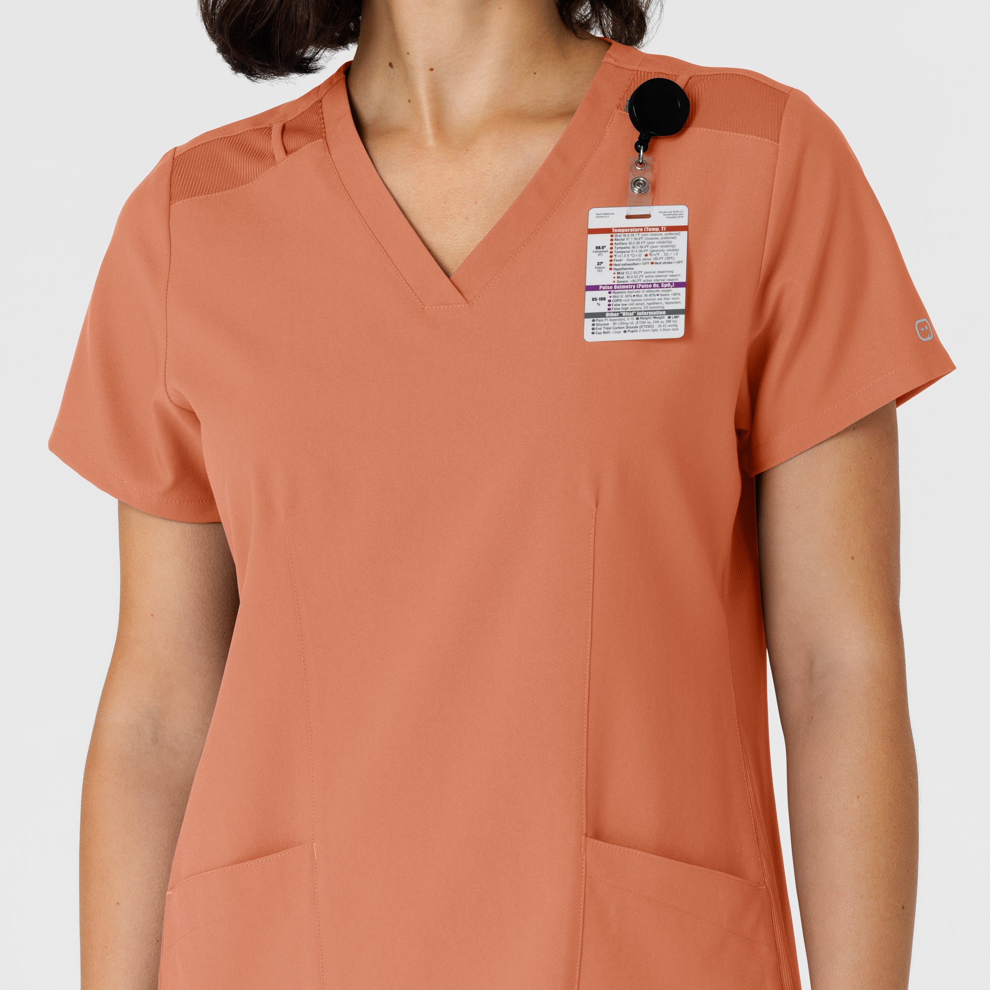 W123 6145 Flex-n-Reach Side Panel V-Neck Scrub Top Terracotta Model Image Alternate | Wink