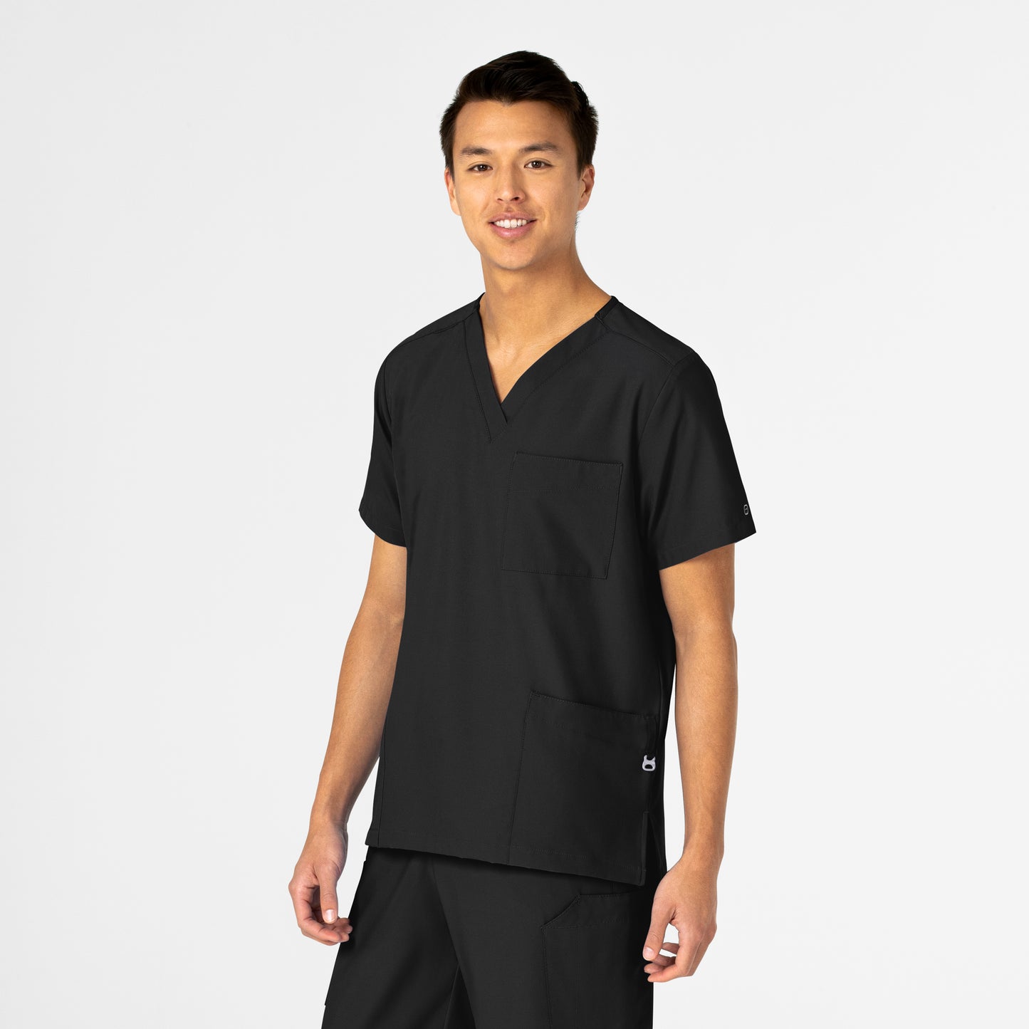 W123 6855 Unisex 4 Pocket Utility Scrub Top Black Model Image Left Side | Wink