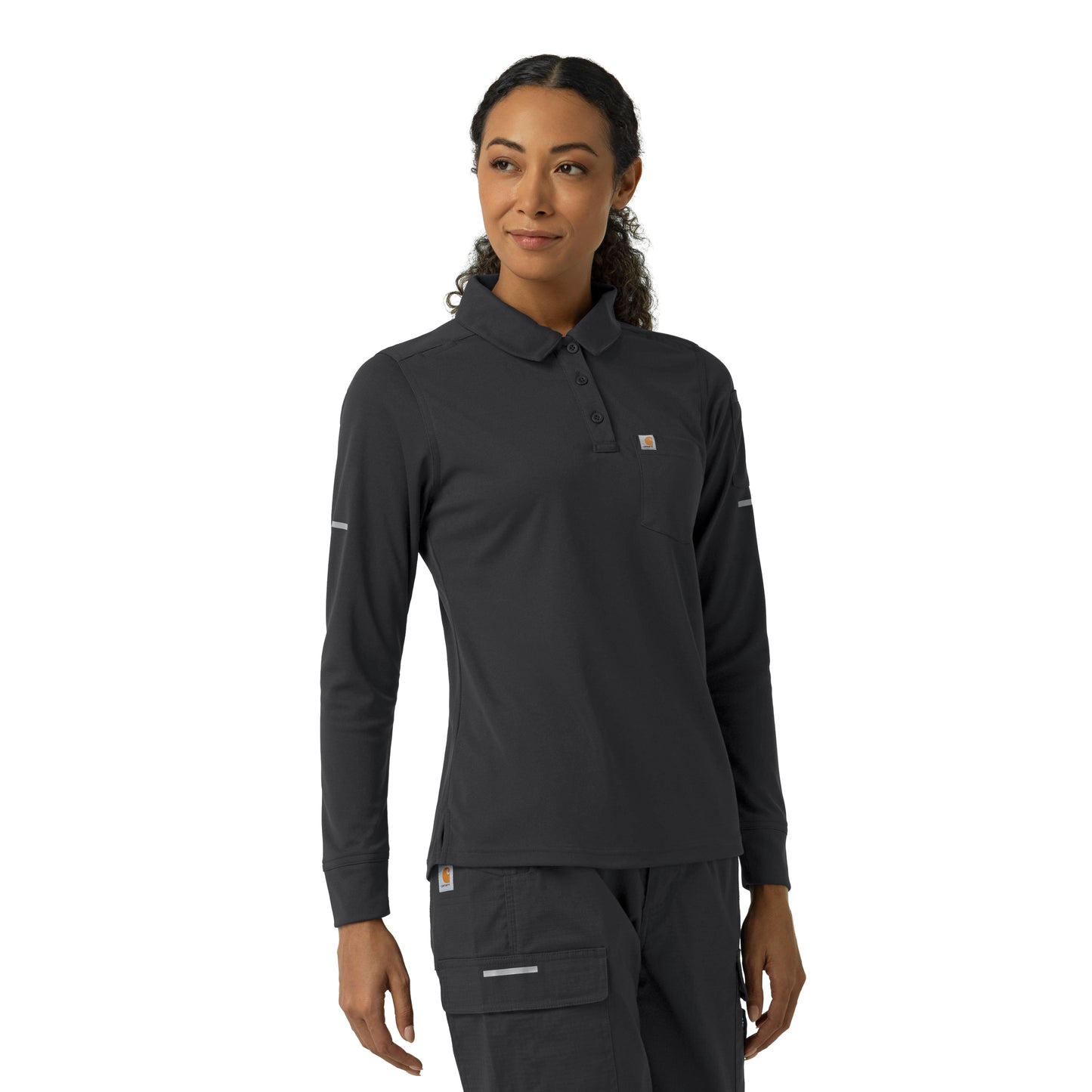 Rugged Flex C12129 Women's Heavyweight Long Sleeve Polo Scrub Top Pewter