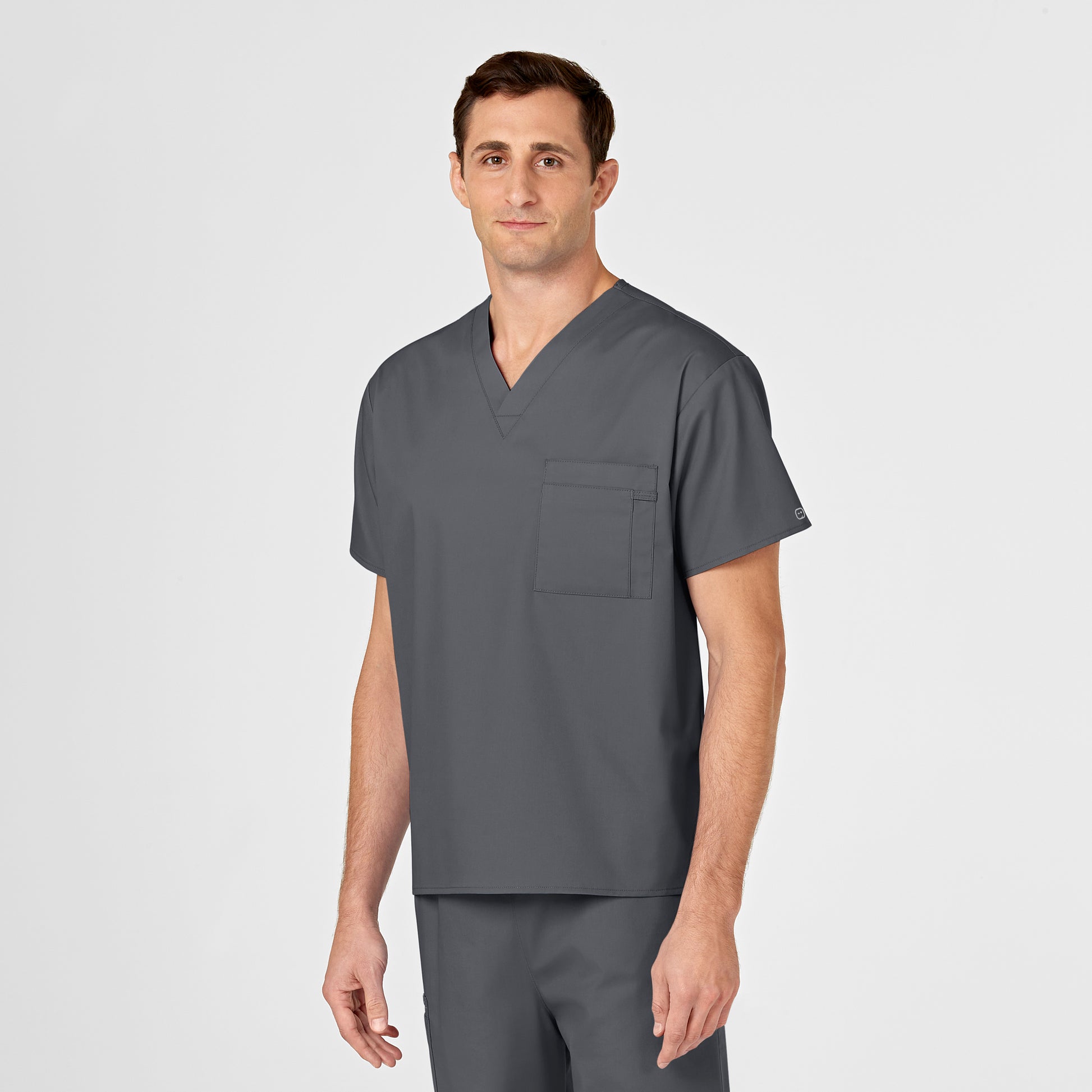 WonderWORK 100 Unisex V-Neck Scrub Top Pewter Model Image Alternate | Wink