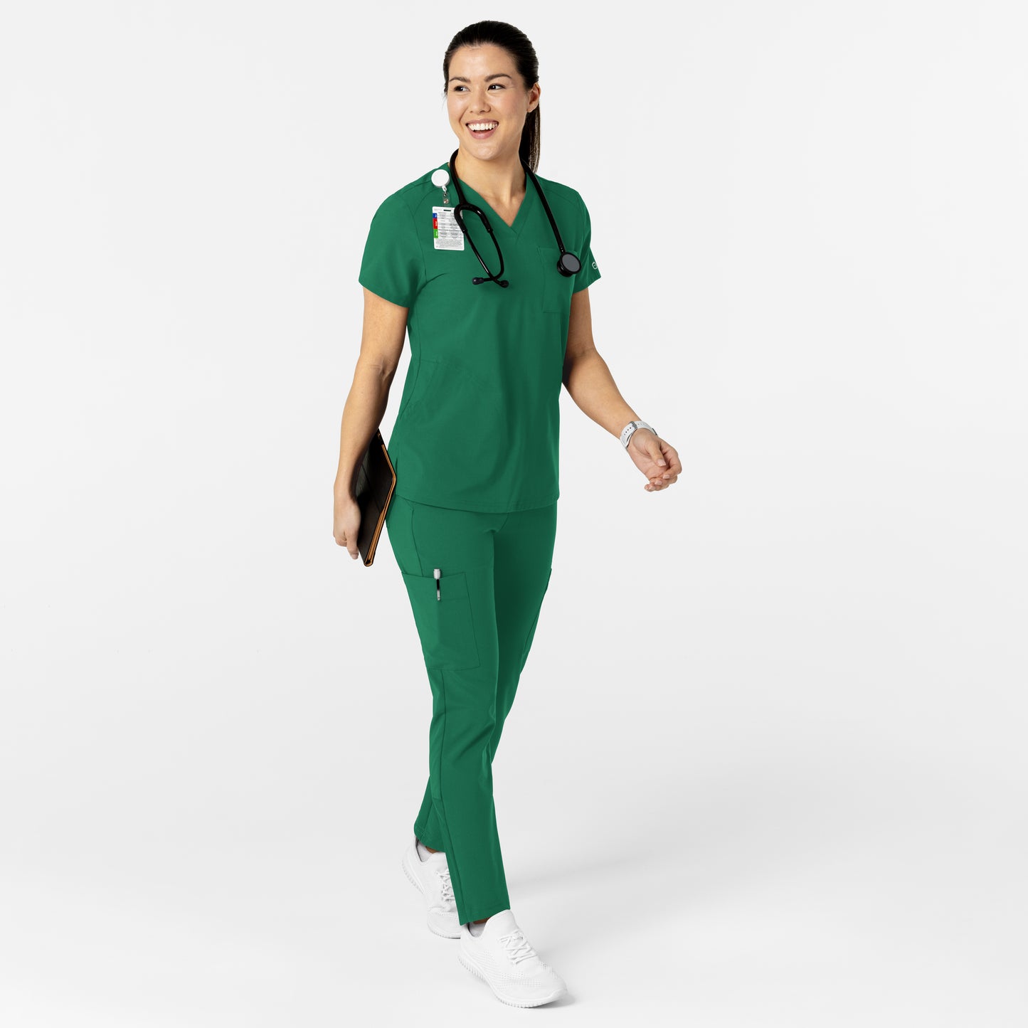 W123 6045 Flex-n-Reach V-Neck Scrub Top Hunter Model Image Alternate | Wink