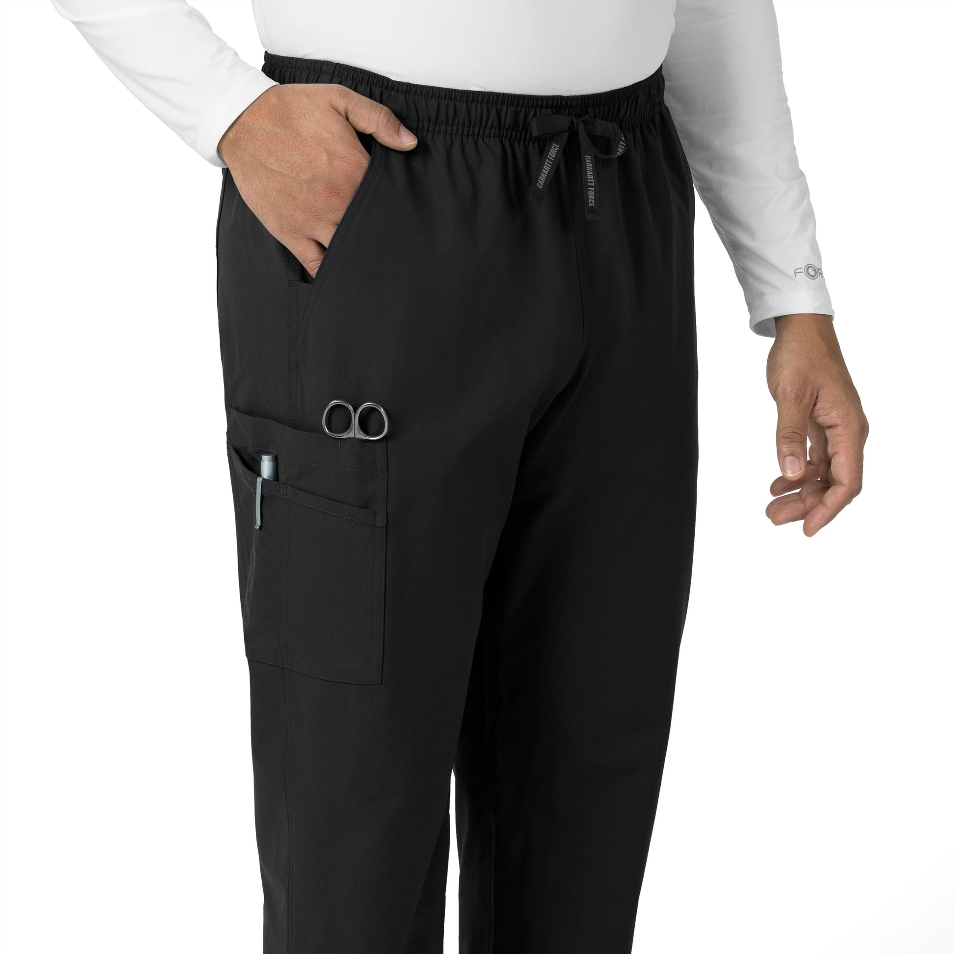 Force Essentials C55013 Unisex Elastic Waist Cargo Scrub Pants Black Model Image Left Side | Carhartt